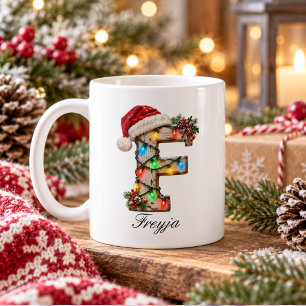 Rustic Festive Christmas Monogram Letter F Coffee Mug