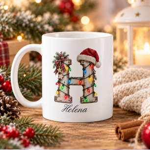 Rustic Festive Christmas Monogram Letter H Coffee Mug