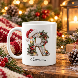 Rustic Festive Christmas Monogram Letter R Coffee Mug