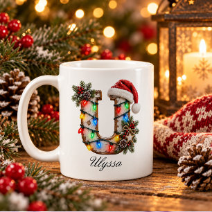 Rustic Festive Christmas Monogram Letter U Coffee Mug