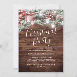 Rustic Festive Foliage Lights Christmas Party   Invitation