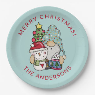 Rustic Festive Gnome Snowman Christmas Paper Plate