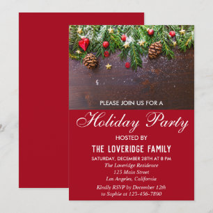 Rustic Festive Red Holiday Country Christmas Party Invitation