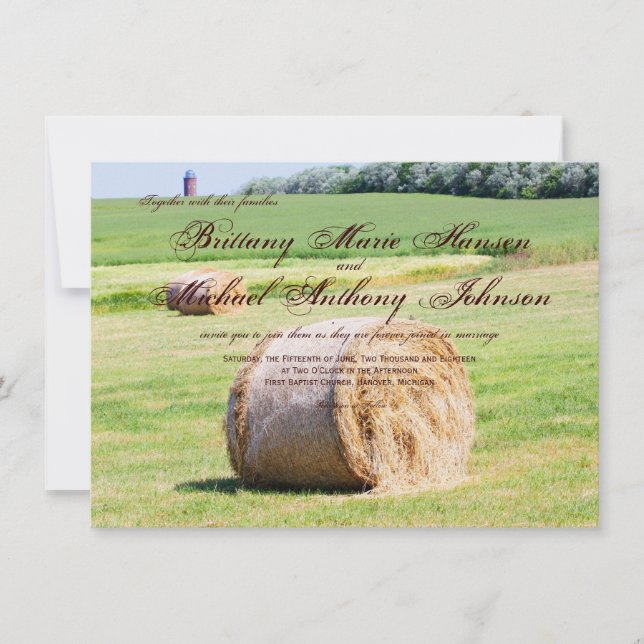 Rustic Field Hay Bales Country Wedding Invitations (Front)