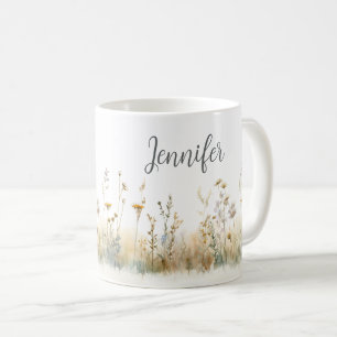 Rustic Field of Wildflowers Monogram Coffee Mug