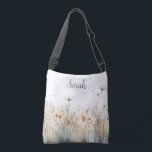 Rustic Field of Wildflowers Monogram Crossbody Bag<br><div class="desc">This beautiful bag features a rustic field of soft watercolor wildflowers.  Add a name to personalize it. Makes a great gift for the bride to be,  bridesmaid,  mom,  best friend,  or daugther! Created by Simply Farmhouse Press.</div>