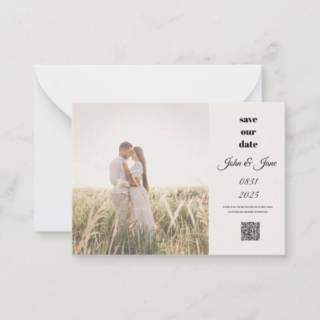 Rustic Field Photo Save the Date with QR Code Card (Front)