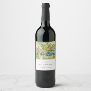 Rustic Fields Mountain Landscape Baby Shower Wine Label