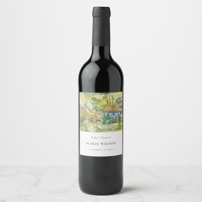 Rustic Fields Mountain Landscape Baby Shower Wine Label (Front)