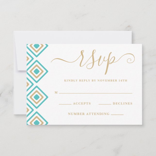 Rustic Fiesta Wedding Reply Card Blue Diamond (Front)
