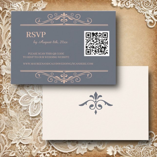 Rustic Filigree , RSVP QR Code Card (Creator Uploaded)