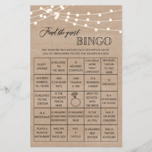 Rustic Find the guest bingo bridal shower game