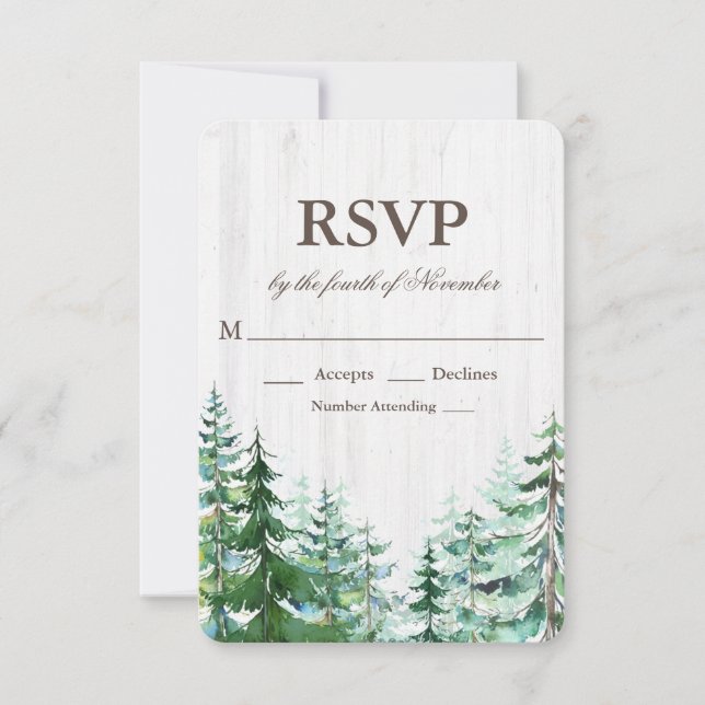 Rustic Fir Tree Wedding RSVP Card (Front)