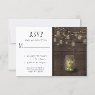 Rustic Fireflies Mason Jars String Lights RSVP Card