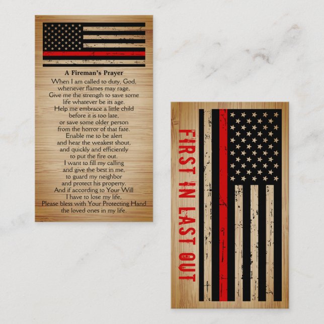 Rustic Fireman's Prayer Bulk Thin Red Line Business Card (Front/Back)