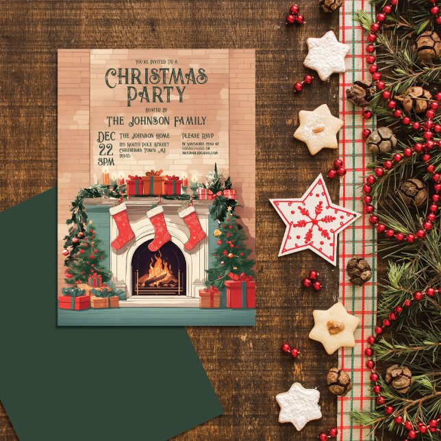 Rustic Fireplace Christmas Party Invitation (Creator Uploaded)