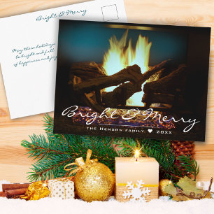 Rustic Fireplace Fire Wood Cozy Warm Holiday Postcard