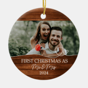 Rustic First Christmas as Mr. & Mrs. Ceramic Ornament