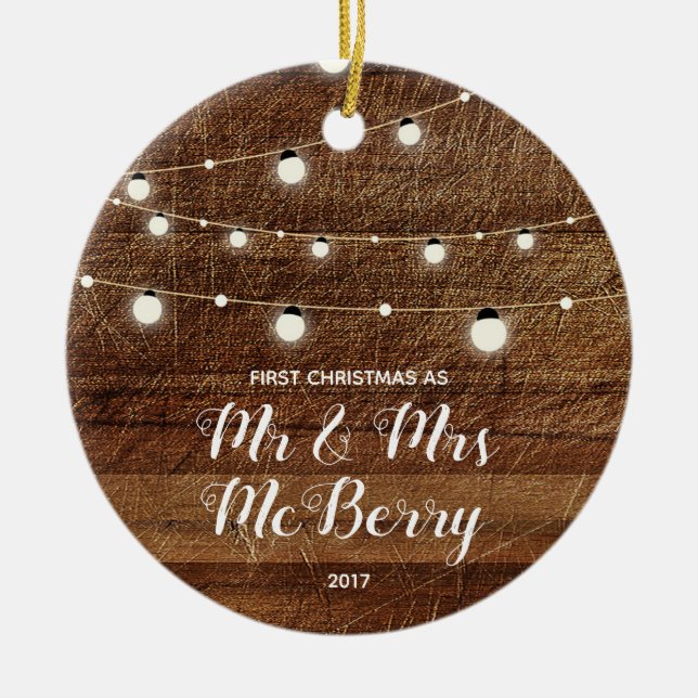 Rustic First Christmas as Mr & Mrs Ornament Gift (Front)