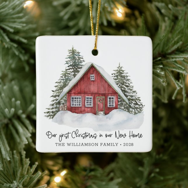 Rustic First Christmas New Home Woodland  Ceramic Ornament (Tree)