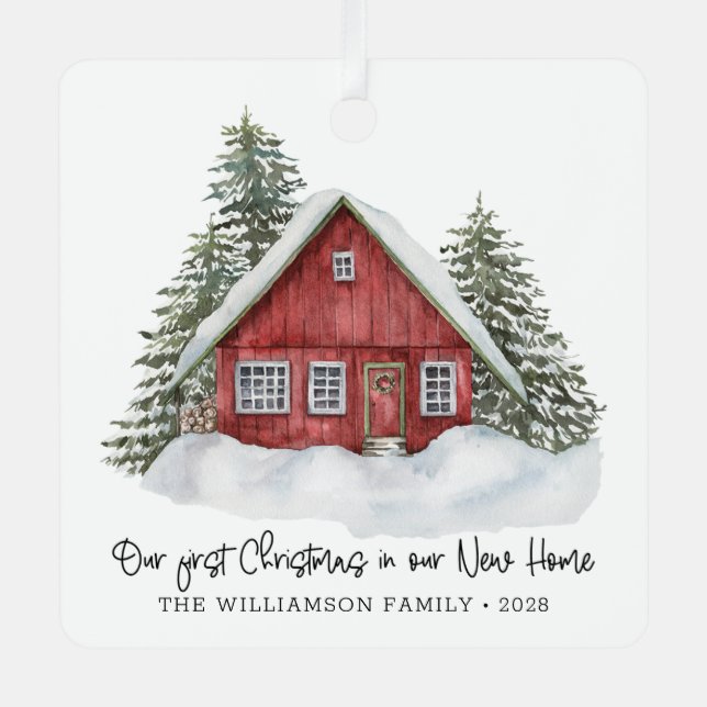Rustic First Christmas New Home Woodland Photo  Metal Ornament (Front)