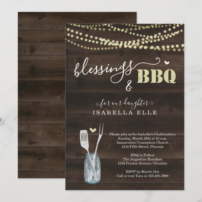 Rustic First Communion / Confirmation BBQ Party Invitation (Front/Back)