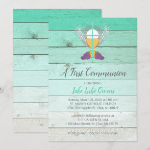 Rustic First Communion Invitation - Blue