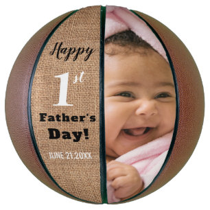 Rustic First Father's Day Personalized  Photo Basketball
