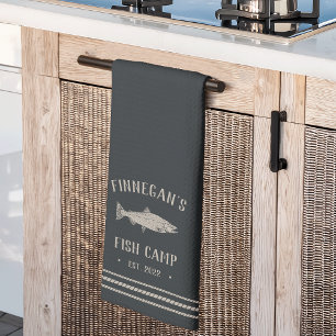 Rustic Fish Camp Personalized Kitchen Towel