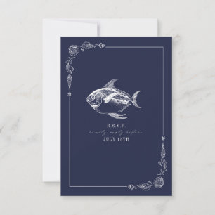 Rustic Fish Dark Blue Beach Wedding RSVP