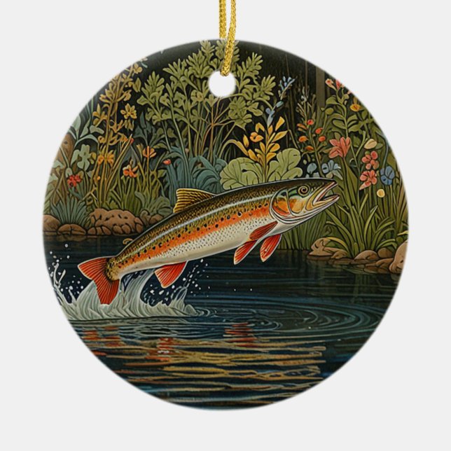 Rustic fish fishing fly fishing ceramic ornament (Front)