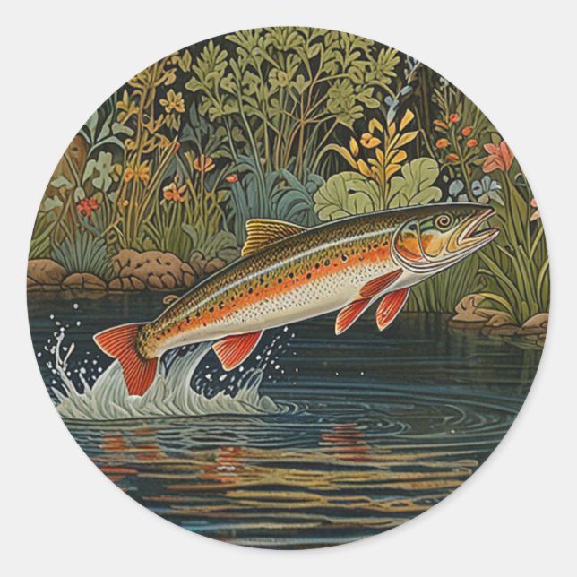 Rustic fish fishing fly fishing classic round sticker (Front)