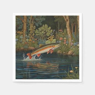 Rustic fish fishing jumping fishing trout salmon  napkin
