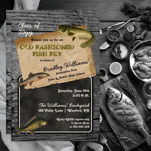 Rustic Fish Fry Graduation Backyard Cookout Party Invitation (Rustic Fish Fry Graduation Backyard Cookout Party Invitation -- Print | Digital Download)