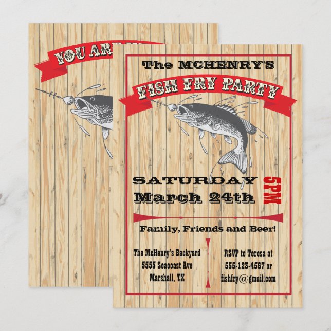Rustic Fish Fry Party Poster Invitations (Front/Back)