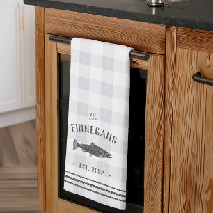 Rustic Fish Personalized Plaid Kitchen Towel
