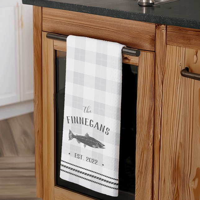 Rustic Fish Personalized Plaid Kitchen Towel (Creator Uploaded)