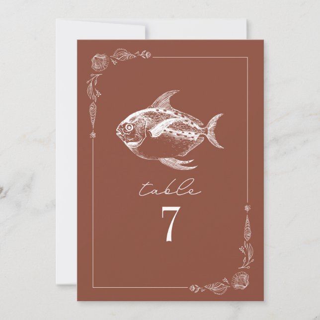 Rustic Fish Terracotta Wedding Table Number (Front)