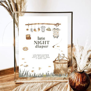 Rustic Fishing Baby Shower Late Night Diaper Poster