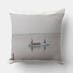 "Rustic Fishing Boat Scene" Throw Pillow