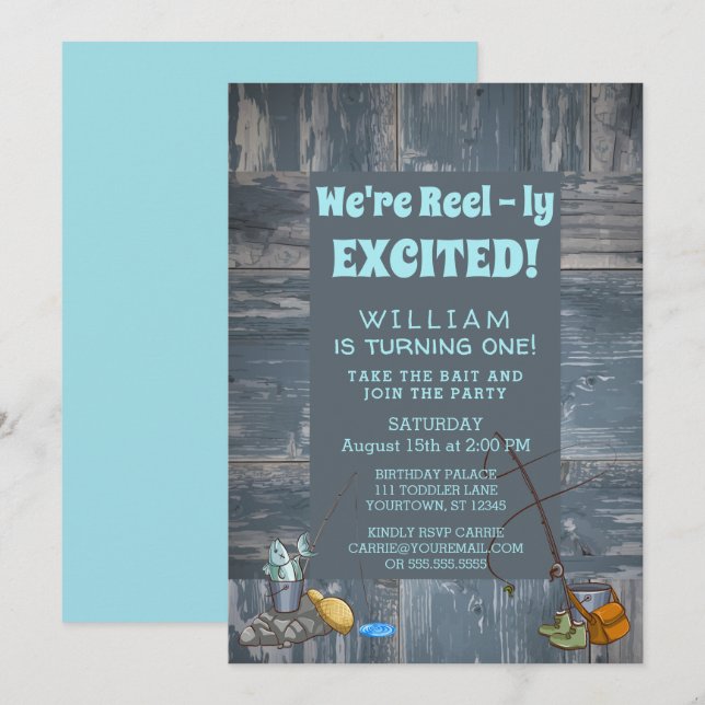 Rustic Fishing Boy First Birthday Party Invitation (Front/Back)