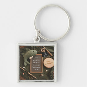 Rustic fishing Pregnancy Announcement dad keepsake Keychain