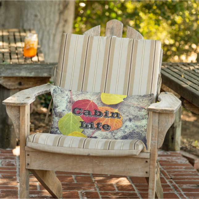 Rustic Five Colourful Fall Aspen Leaves Photograph Lumbar Pillow (Chair)