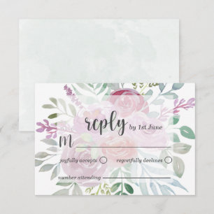 Rustic Flora Pink & Burgundy RSVP Wedding Card