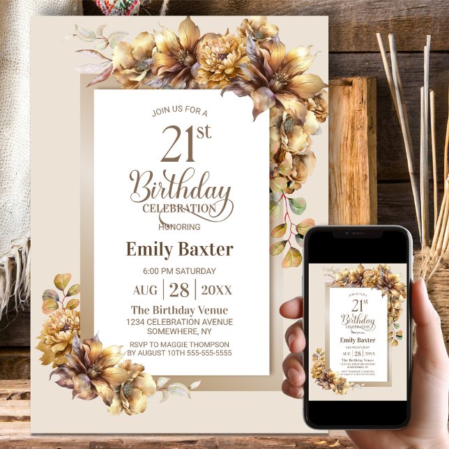 Rustic Floral 21st Birthday Party Invitation (Creator Uploaded)