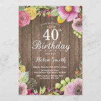Rustic Floral 40e anniversaire Invitation pour les