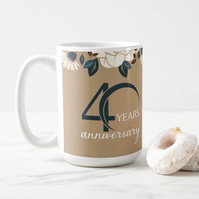 Rustic Floral 40th Wedding Anniversary Coffee Mug (With Donut)