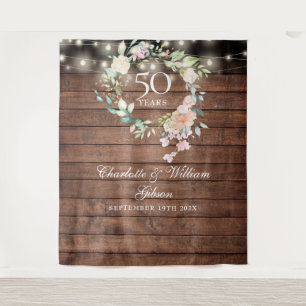 Rustic Floral 50th Anniversary Photo Backdrop Tapestry
