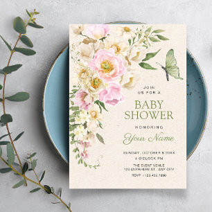 Rustic Floral aesthetic baby shower  Invitation