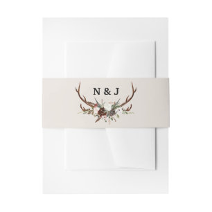 Rustic floral and antlers initials wedding invitation belly band